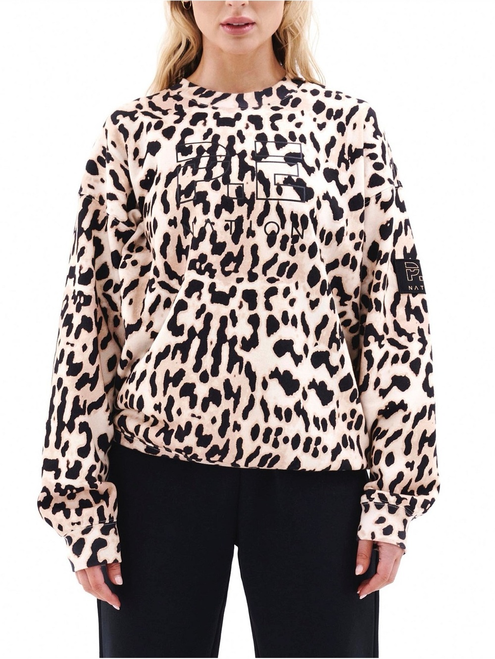 P.E. Nation Leopard Print Crewneck Sweatshirt - Beige/Black